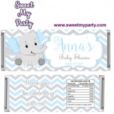 Blue and Grey Elephant Baby Shower candy bar wrappers,(8ebb) Blue and Grey Elephant Baby Shower candy bar wrappers,(8ebb)